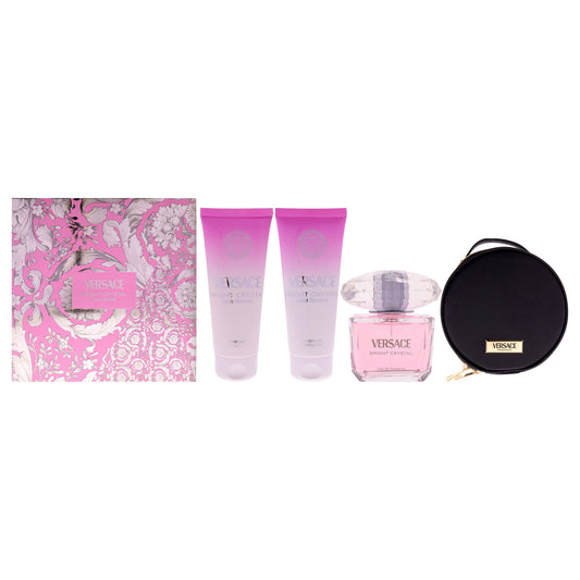 Versace Bright Crystal by Versace for Women - 4 Pc Gift Set 3oz EDT Spray, 3.4oz Body Lotion, 3.4oz Shower Gel, Round Make Up Case